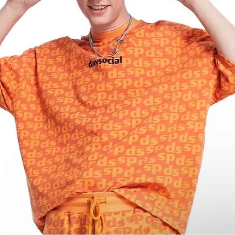 Asos Design Men Day Social Orange Shirt Sleeve Tee